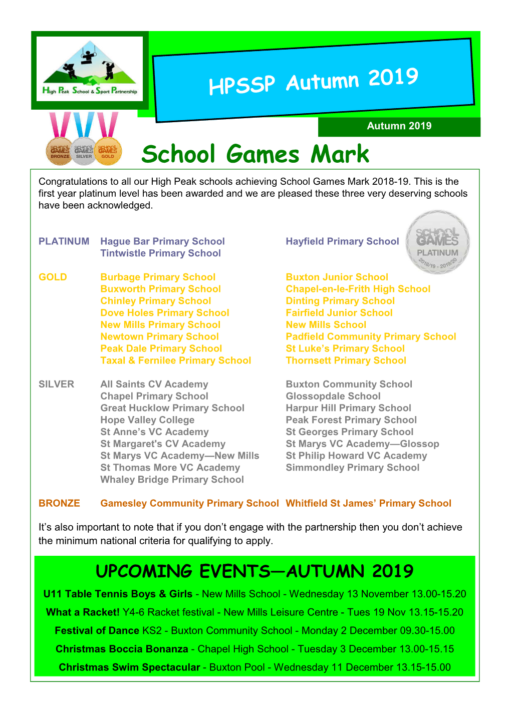 High Peak School Sport Partnership Newsletter