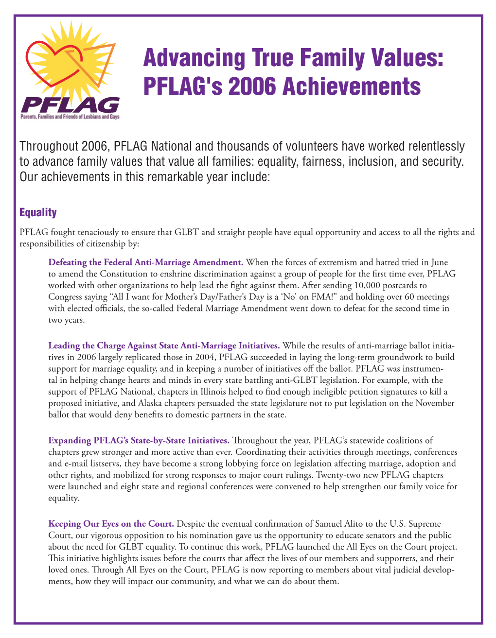 PFLAG's 2006 Achievements
