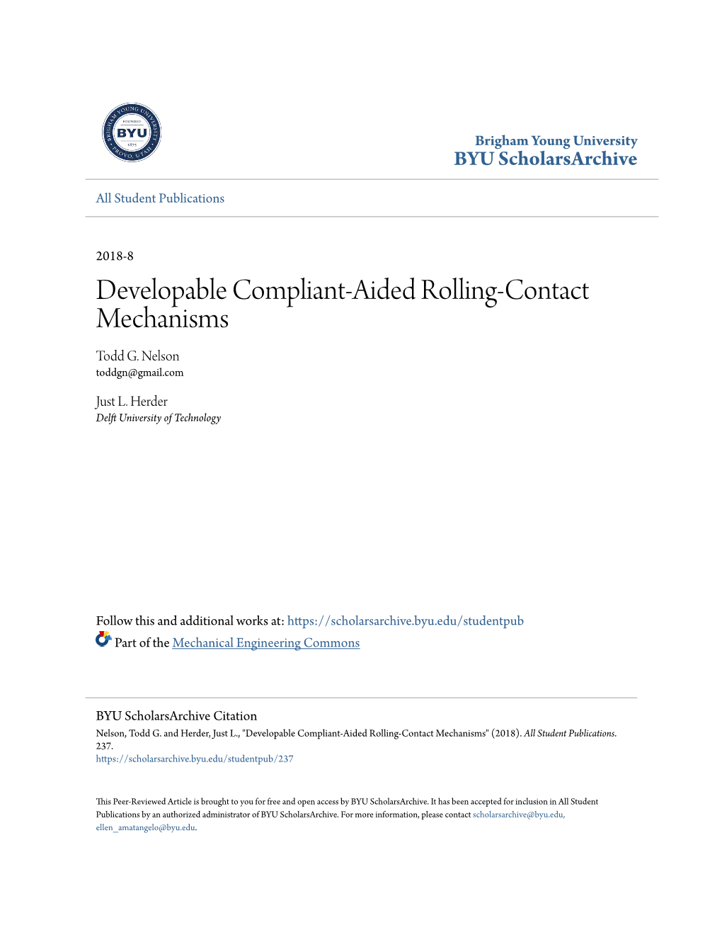 Developable Compliant-Aided Rolling-Contact Mechanisms Todd G