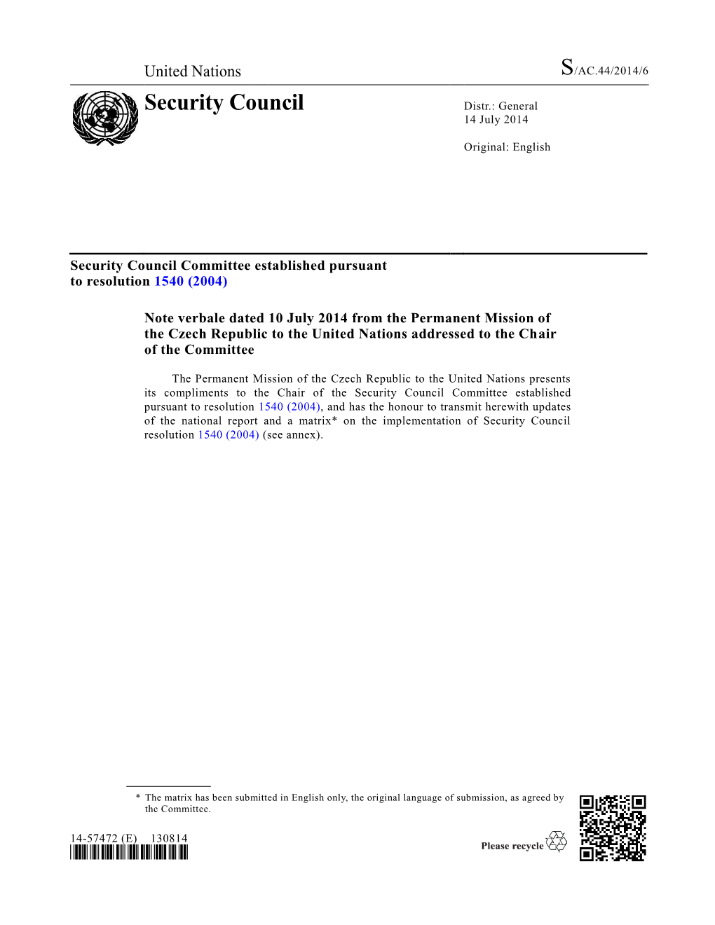 Security Council Distr.: General 14 July 2014
