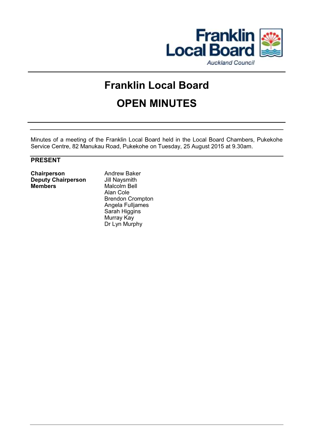 Franklin Local Board OPEN MINUTES