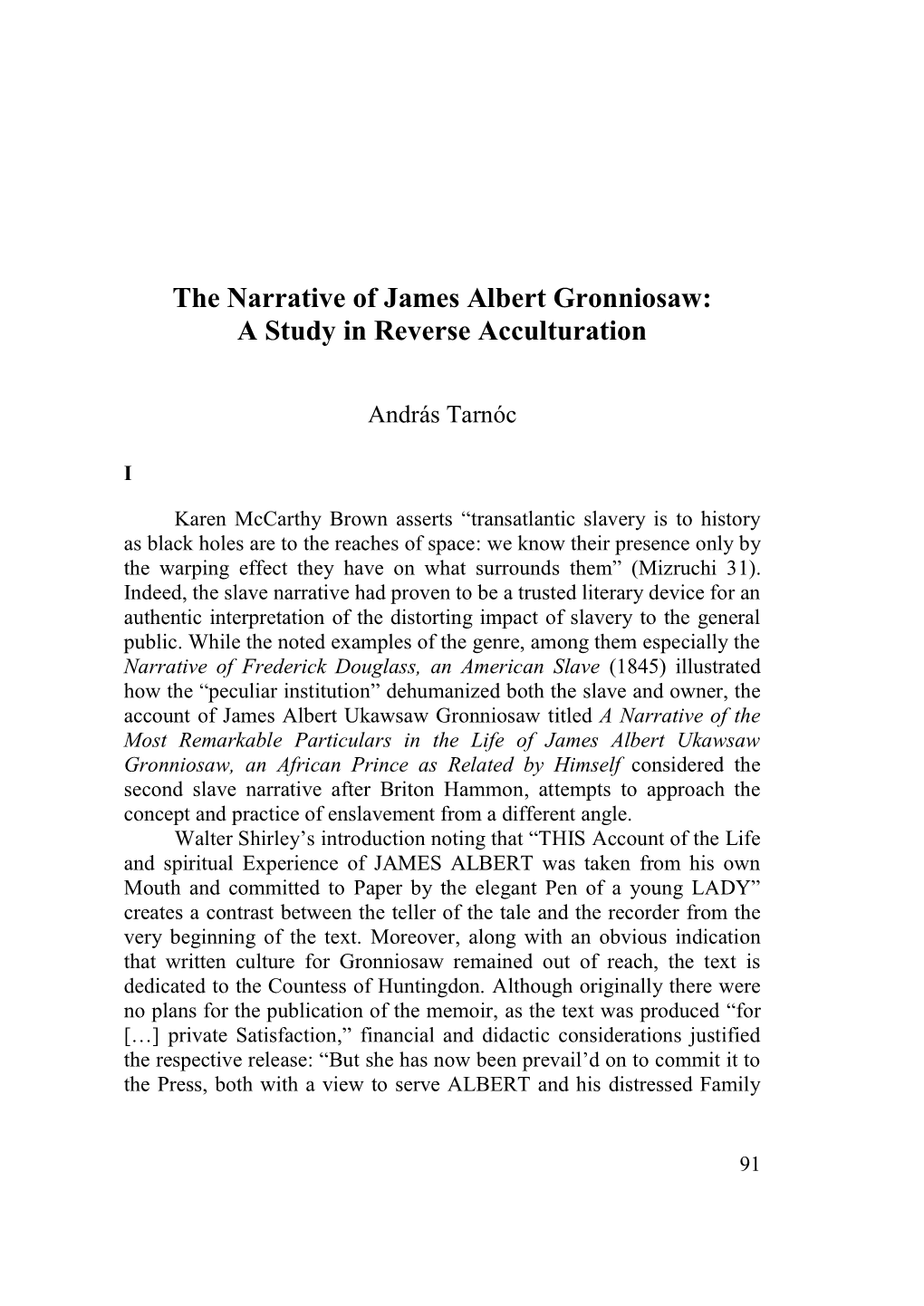 The Narrative of James Albert Gronniosaw: a Study in Reverse Acculturation