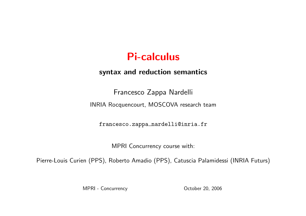 Pi-Calculus Syntax and Reduction Semantics