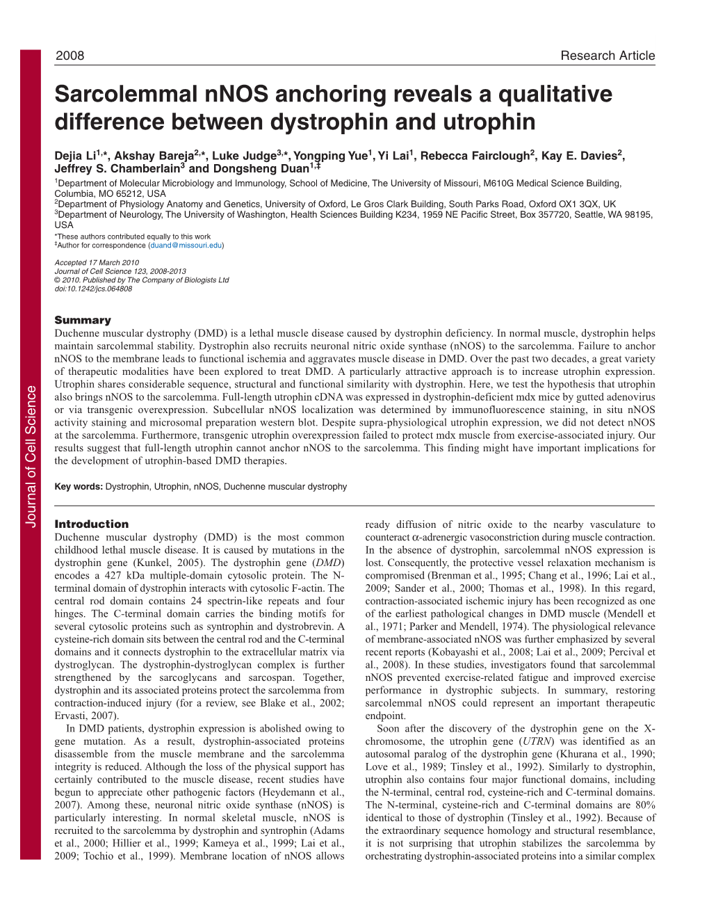 Sarcolemmal Nnos Anchoring Reveals a Qualitative Difference Between Dystrophin and Utrophin