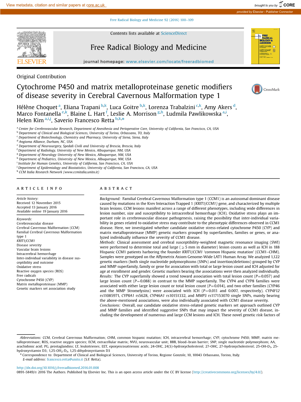 Cytochrome P450 and Matrix Metalloproteinase Genetic Modifiers