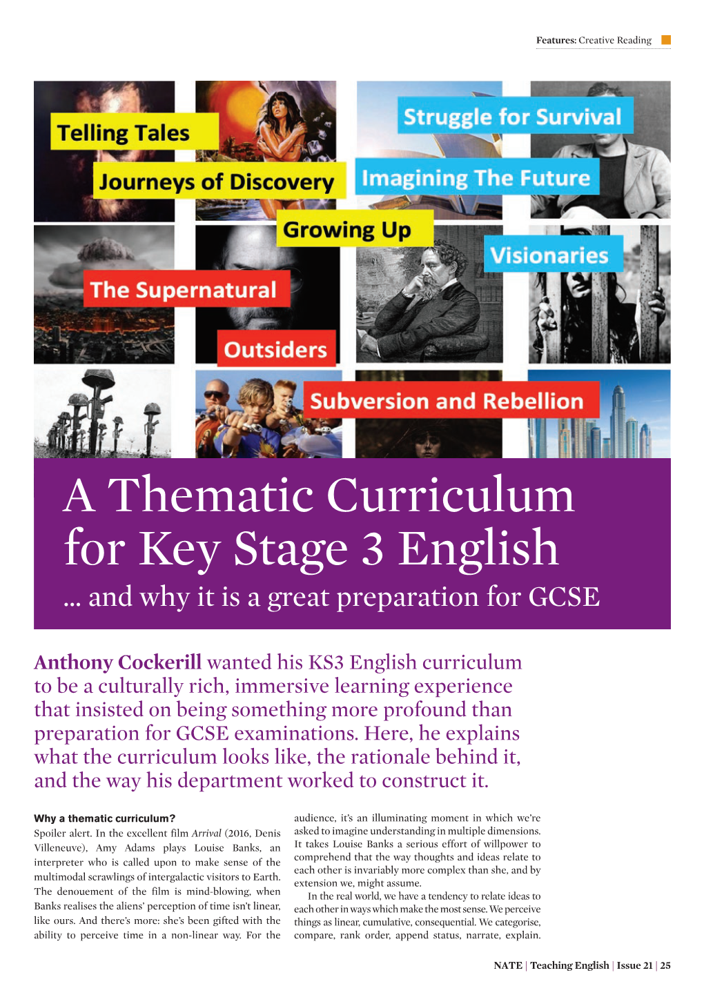 A Thematic Curriculum for Key Stage 3 English … and Why It Is a Great Preparation for GCSE