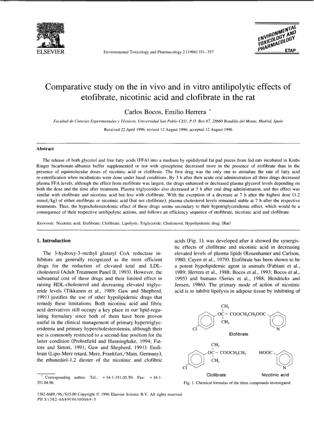 Comparative Study on the in Vivo and in Vitro Antilipolytic Effects of Etofibrate, Nicotinic Acid and Clofibrate in the Rat