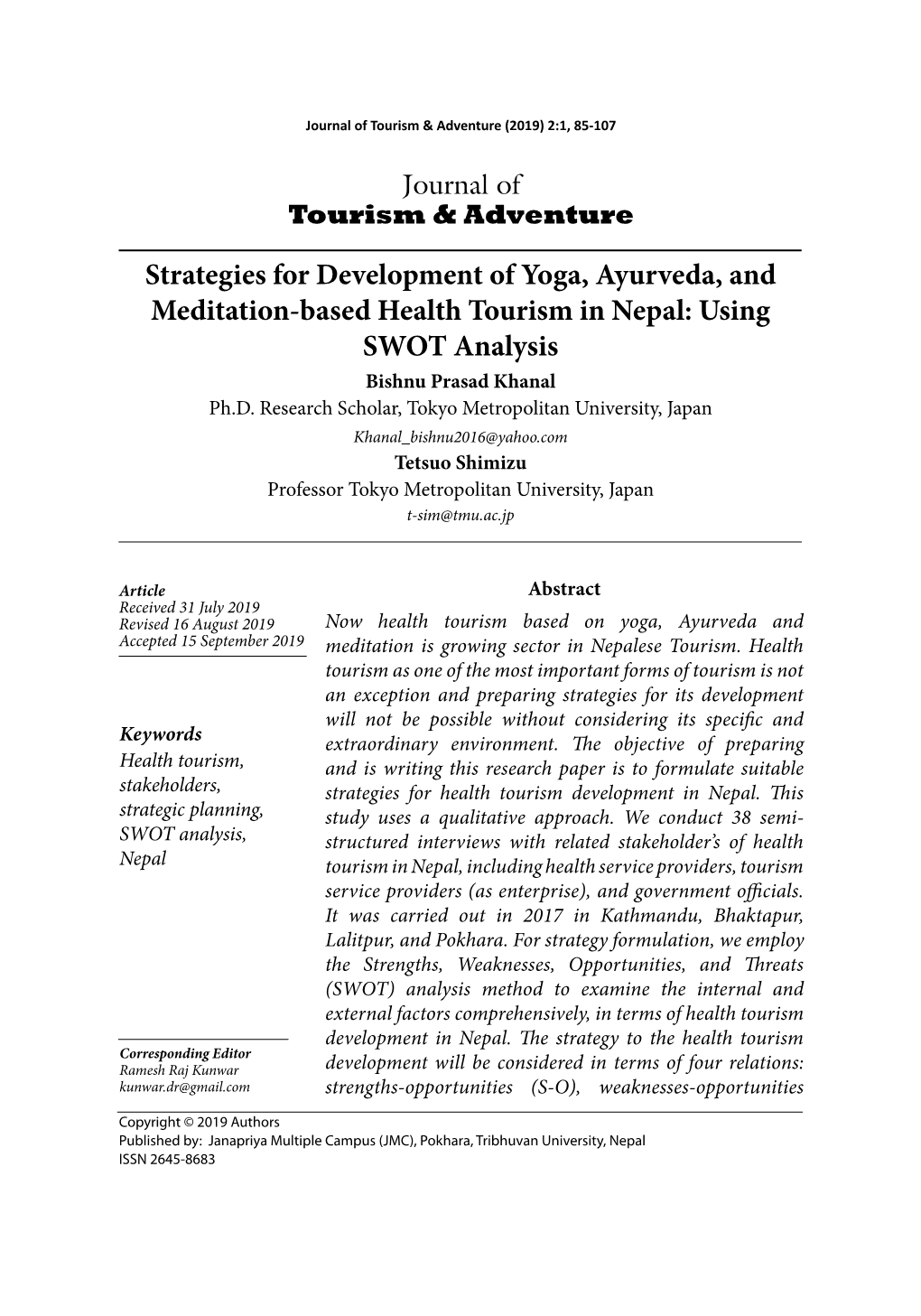 Using SWOT Analysis Bishnu Prasad Khanal Ph.D