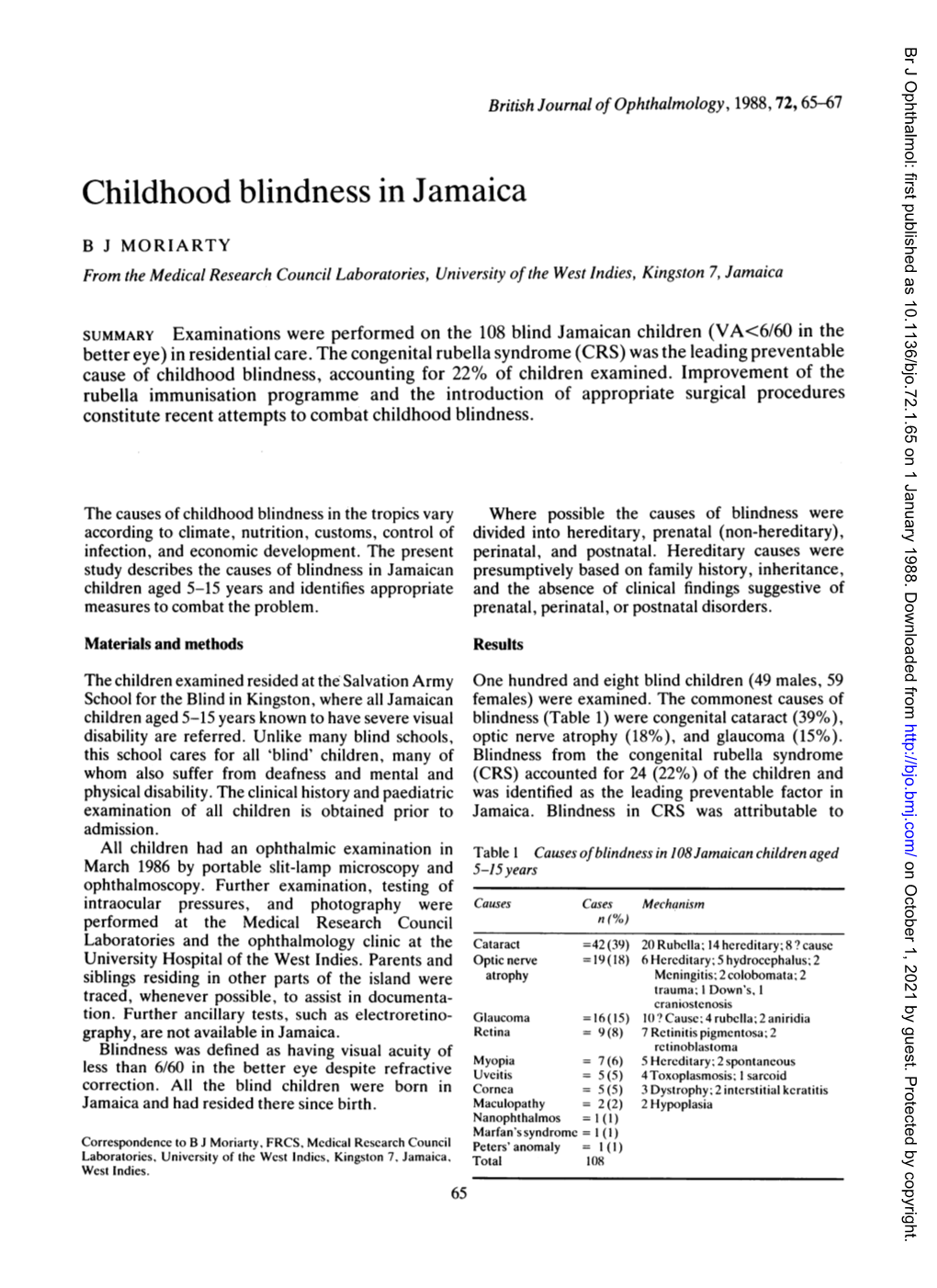 Childhood Blindness in Jamaica