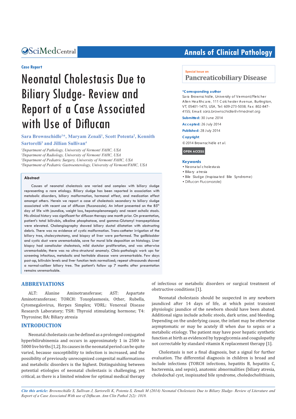 Neonatal Cholestasis Due to Biliary Sludge- Review of Literature and Report of a Case Associated with Use of Diflucan