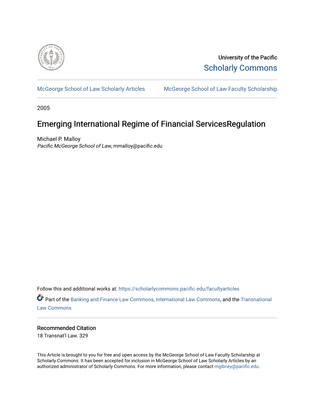 Emerging International Regime of Financial Servicesregulation