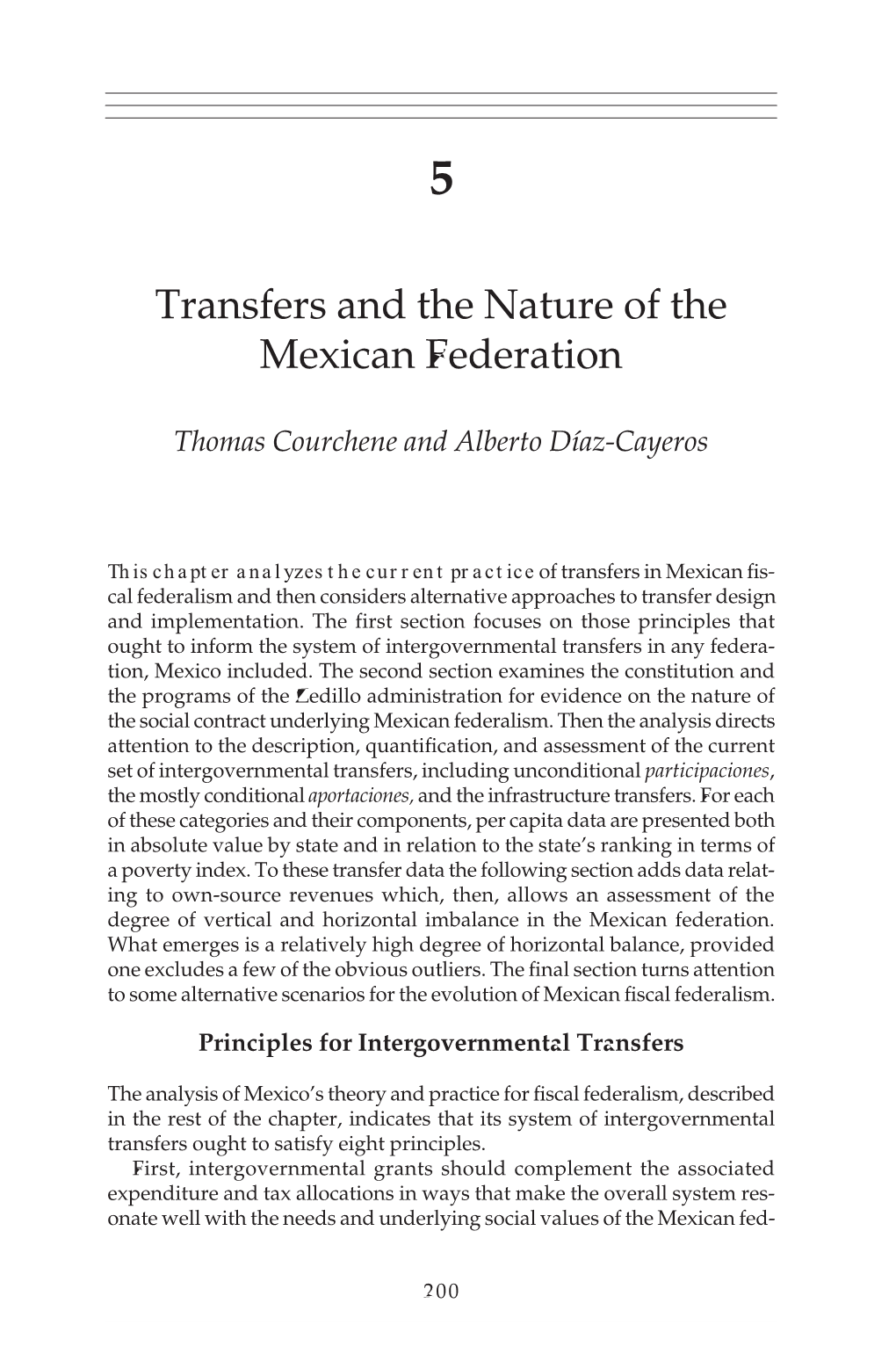 Transfers and the Nature of the Mexican Federation