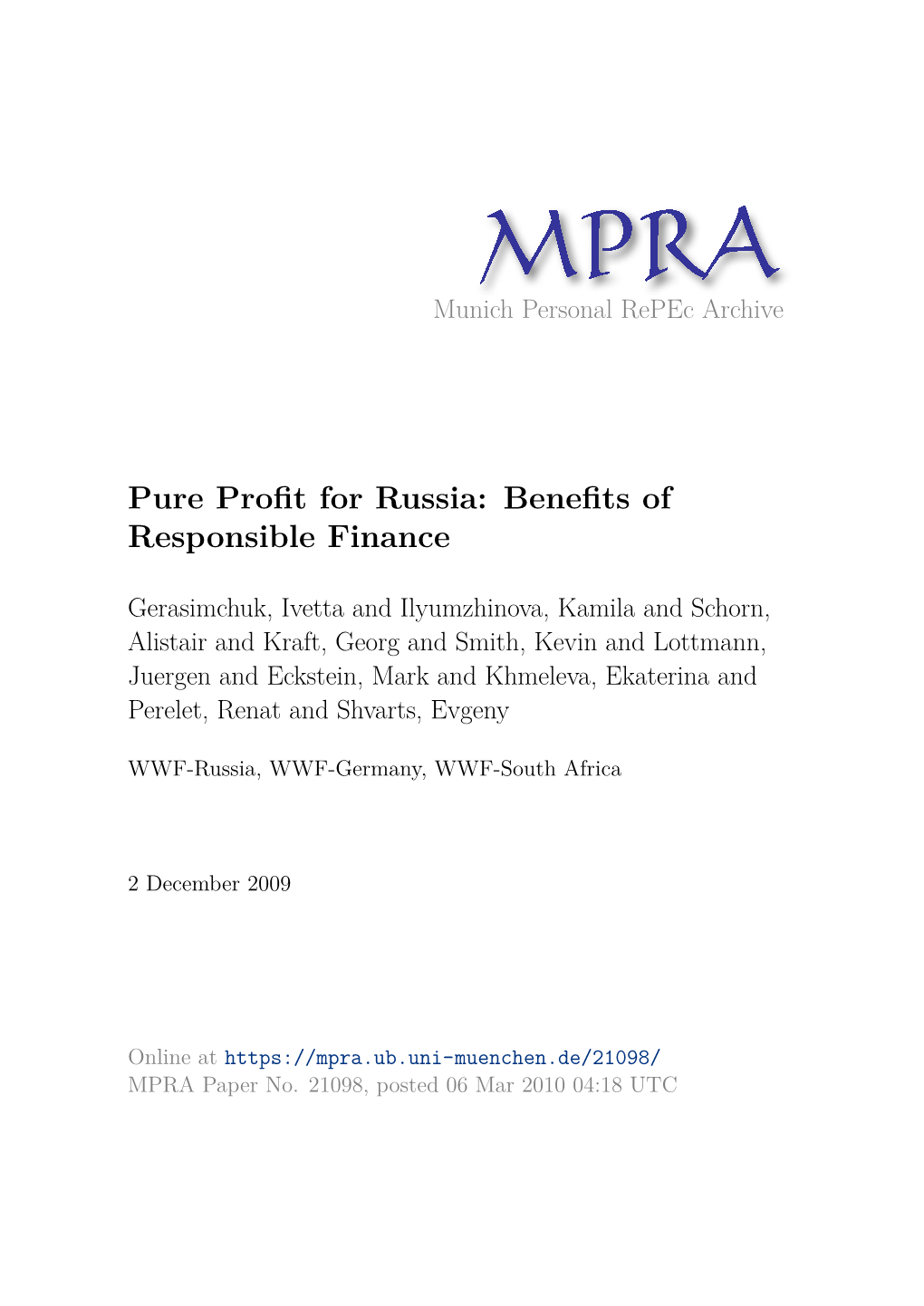 Pure Profit for Russia: Benefits of Responsible Finance