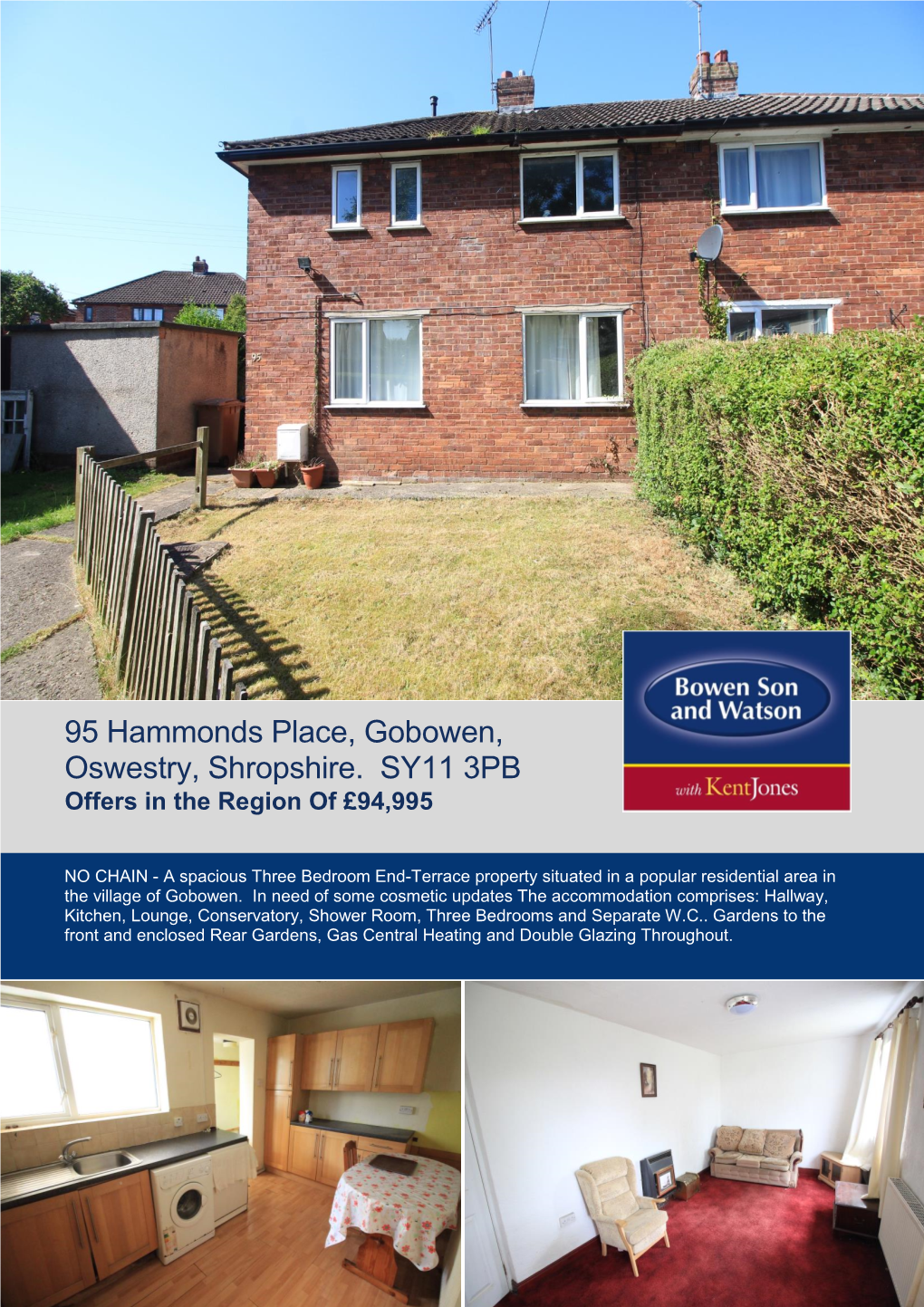 95 Hammonds Place, Gobowen, Oswestry, Shropshire. SY11 3PB Offers in the Region of £94,995
