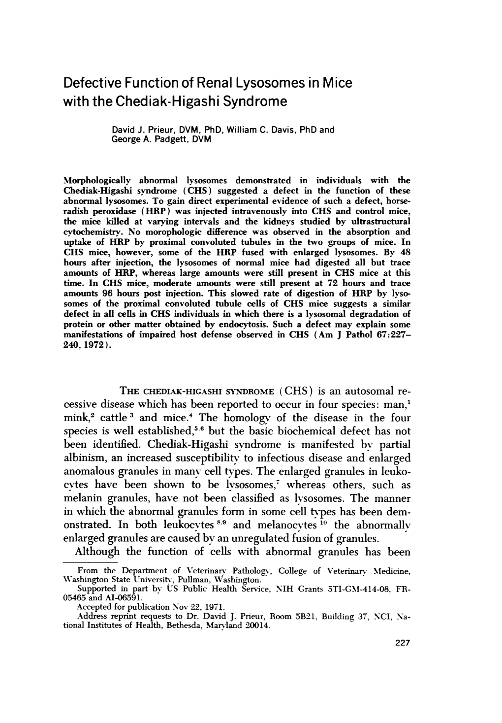 Defective Function of Renal Lysosomes in Mice with the Chediak-Higashi Syndrome