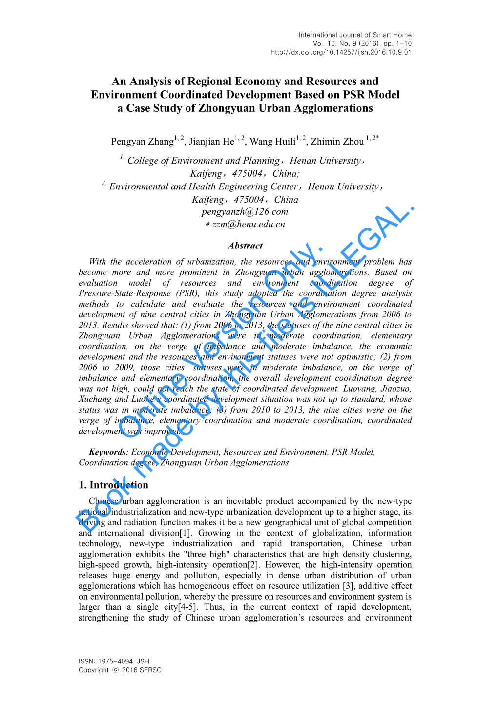 An Analysis of Regional Economy and Resources and Environment Coordinated Development Based on PSR Model a Case Study of Zhongyuan Urban Agglomerations