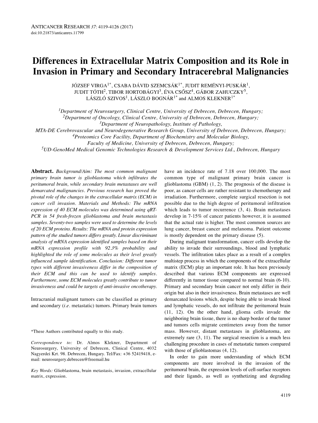 Differences in Extracellular Matrix Composition and Its Role In