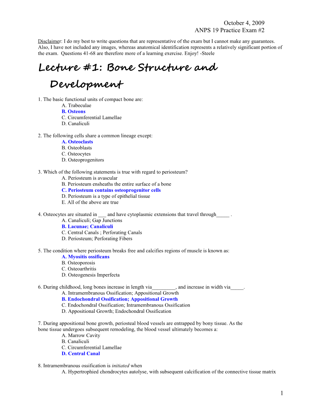 Lecture #1: Bone Structure and Development