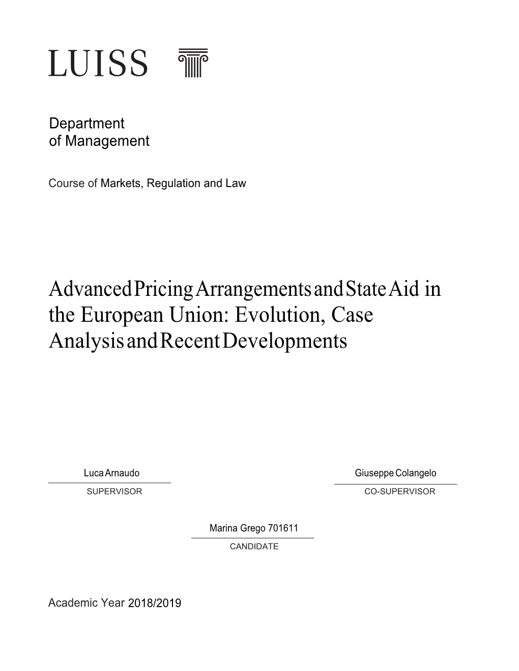 Advanced Pricing Arrangements and State Aid in the European Union: Evolution, Case Analysis and Recent Developments