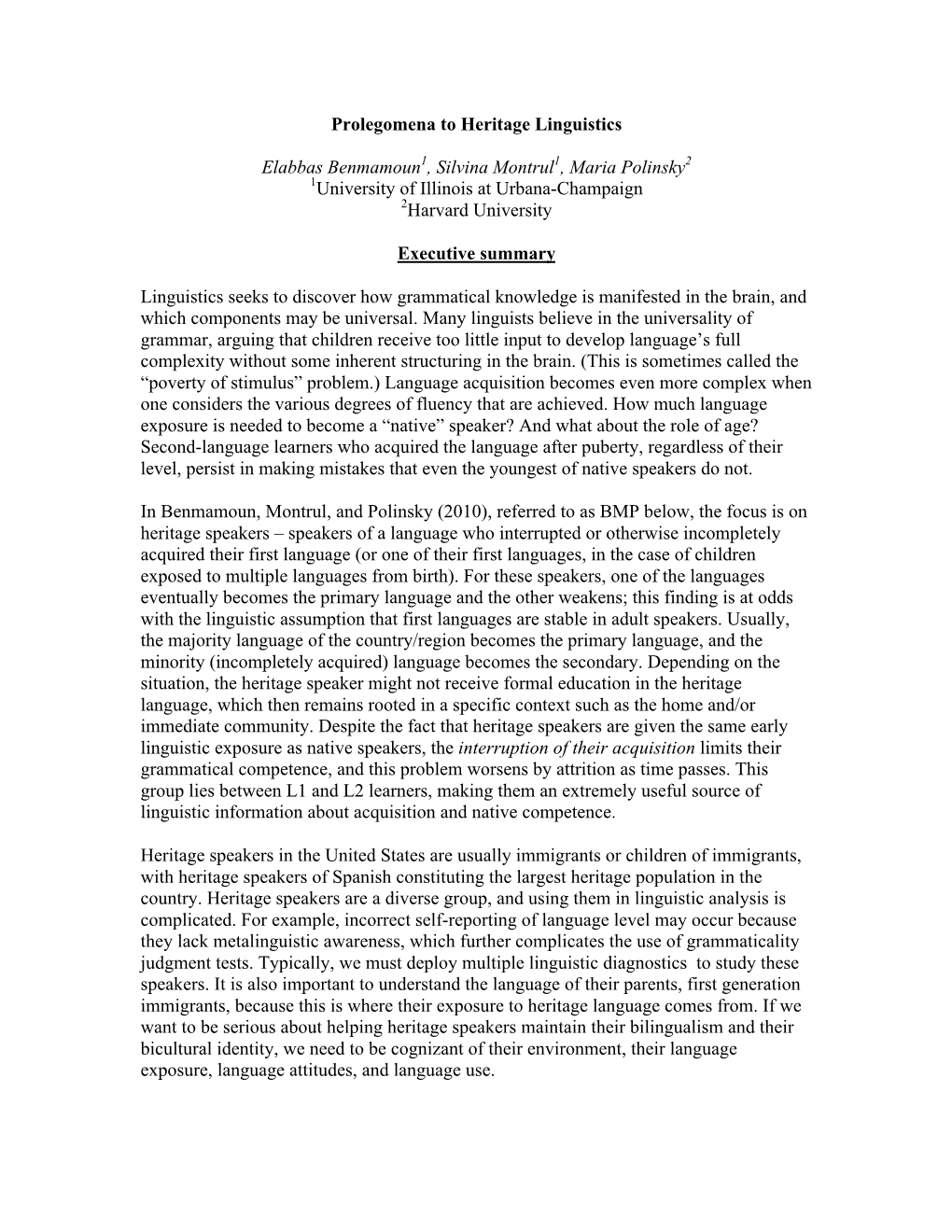 White Paper: Prolegomena to Heritage Linguistics