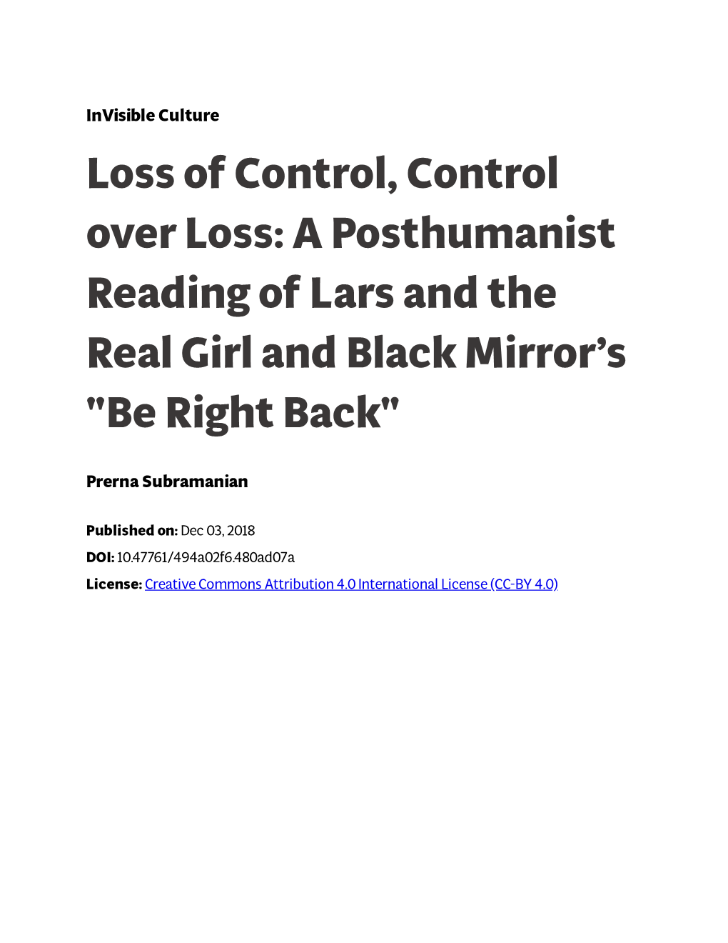 A Posthumanist Reading of Lars and the Real Girl and Black Mirror's