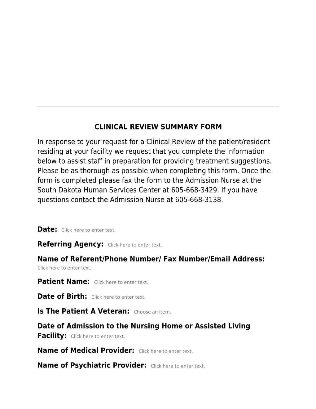 Clinical Review Summary Form