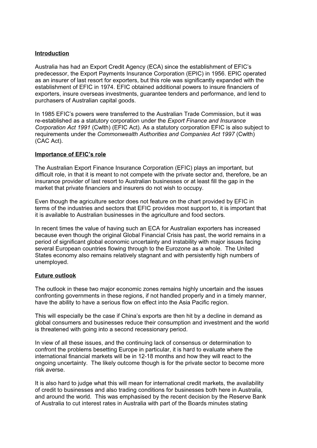 Submission 16 - Department of Agriculture and Food - Australia's Export Credit Arrangements