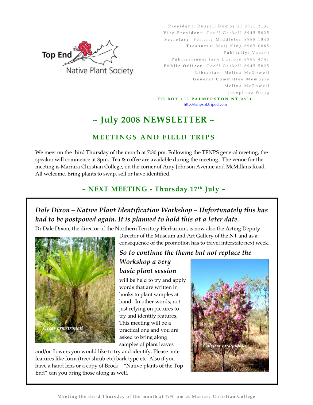 July 2008 NEWSLETTER ~