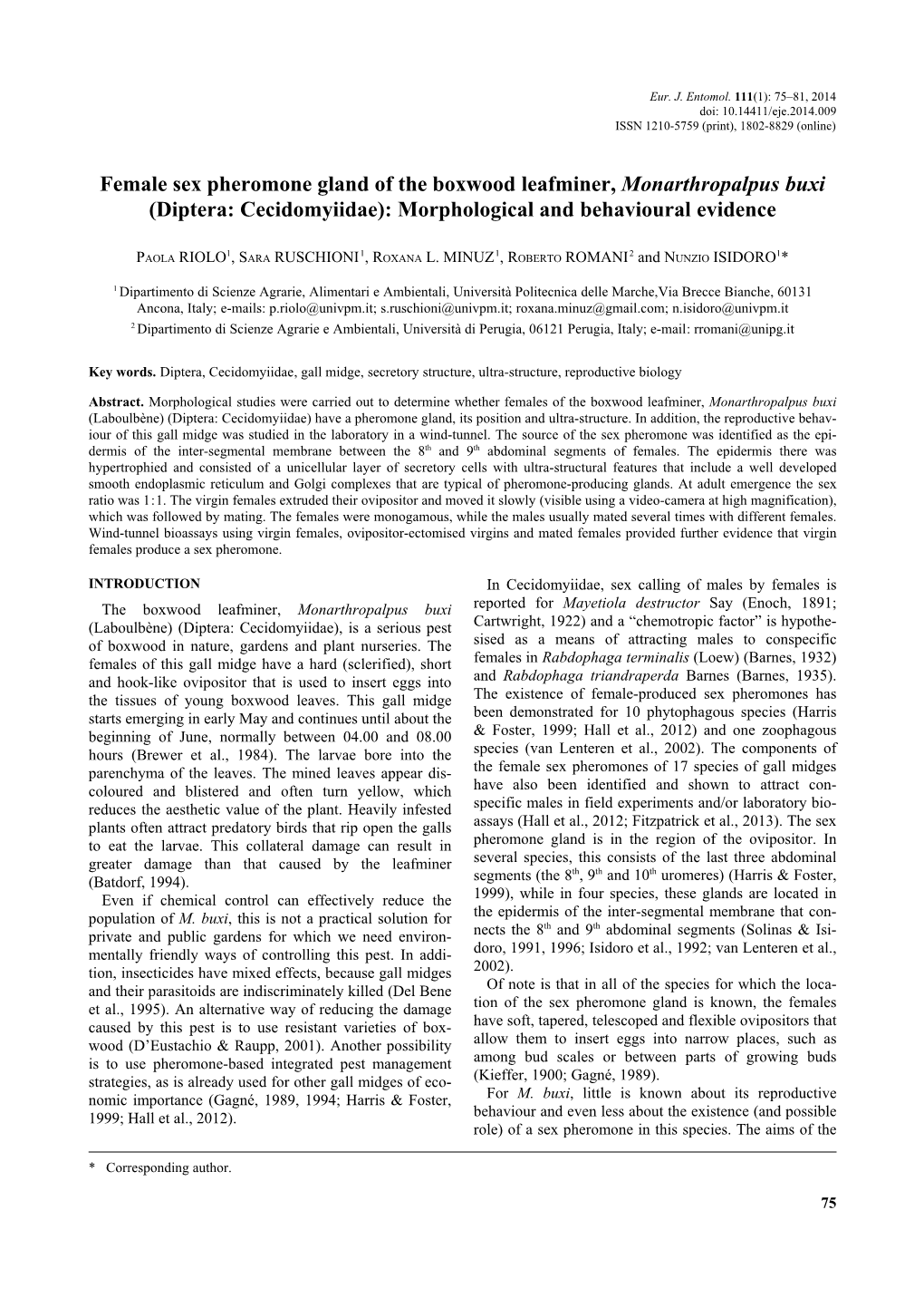 Diptera: Cecidomyiidae): Morphological and Behavioural Evidence