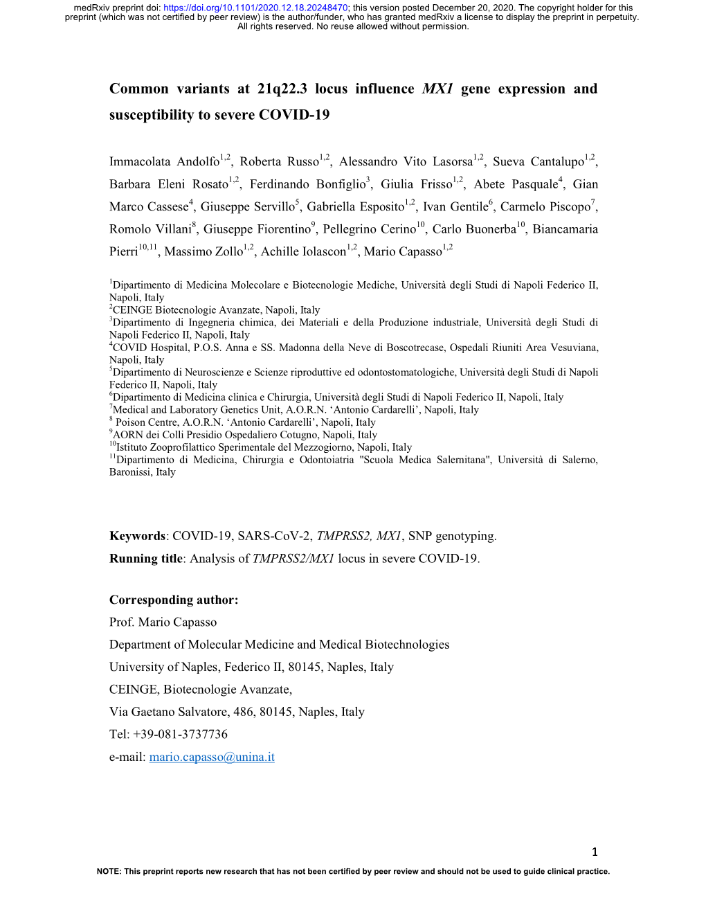 Common Variants at 21Q22.3 Locus Influence MX1 Gene Expression and Susceptibility to Severe COVID-19