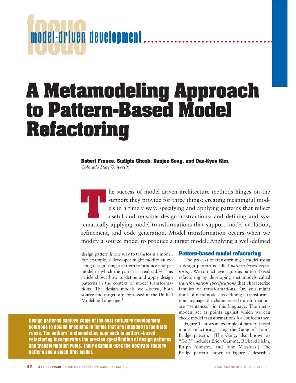 A Metamodeling Approach to Pattern-Based Model Refactoring