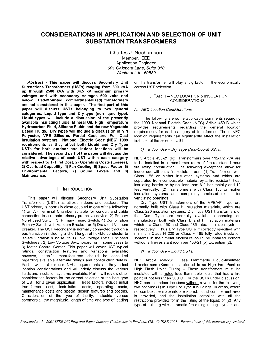 Considerations in Application and Selection of Unit Substation Transformers