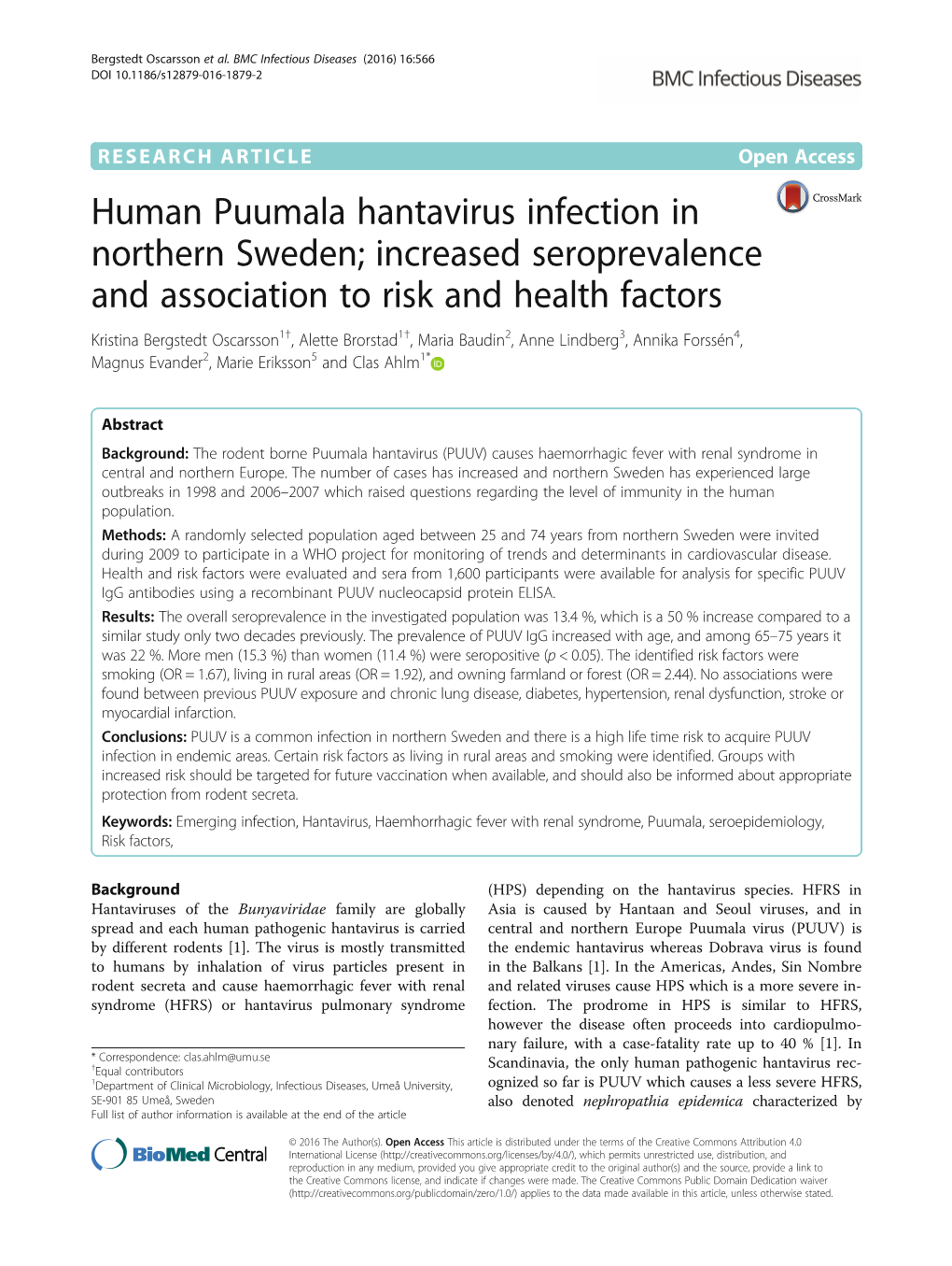 Human Puumala Hantavirus Infection in Northern Sweden