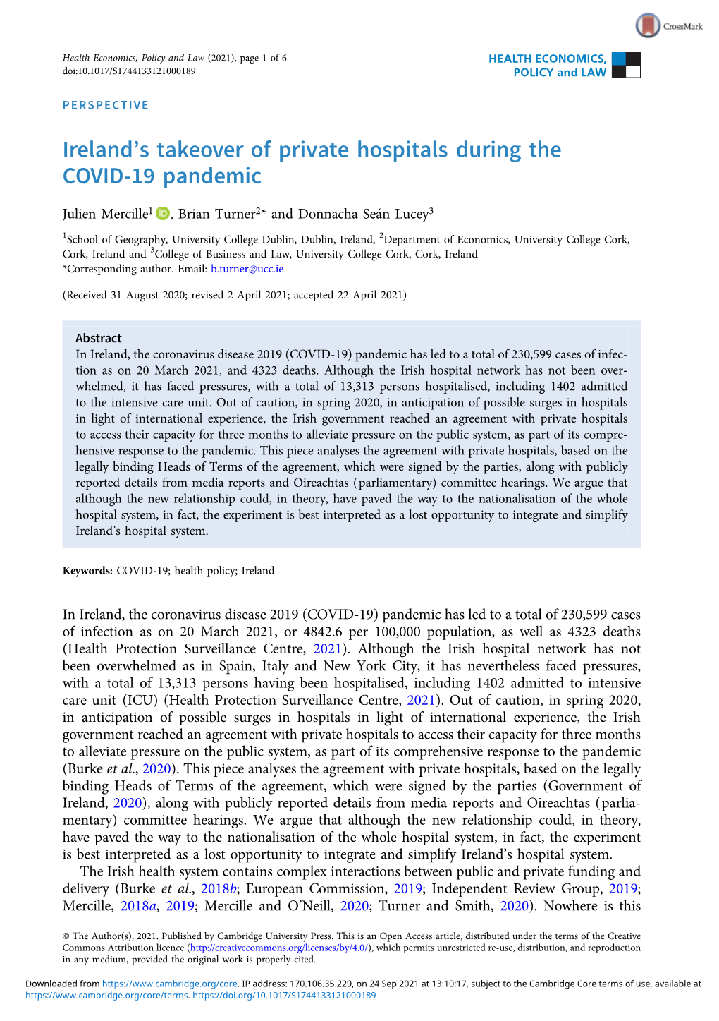 Ireland's Takeover of Private Hospitals During the COVID-19 Pandemic