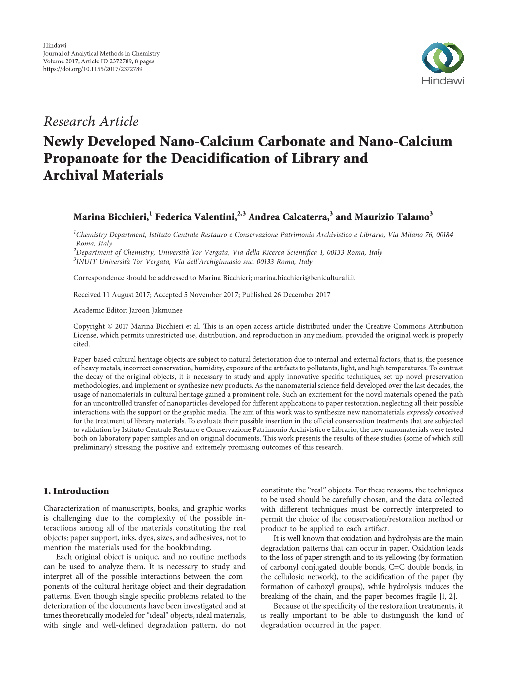 Newly Developed Nano-Calcium Carbonate and Nano-Calcium Propanoate for the Deacidification of Library and Archival Materials