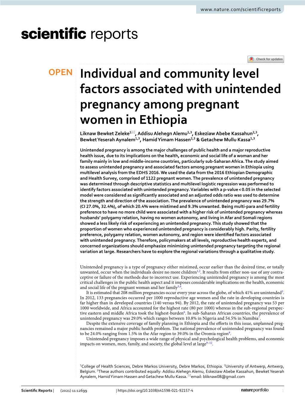 Individual and Community Level Factors Associated with Unintended