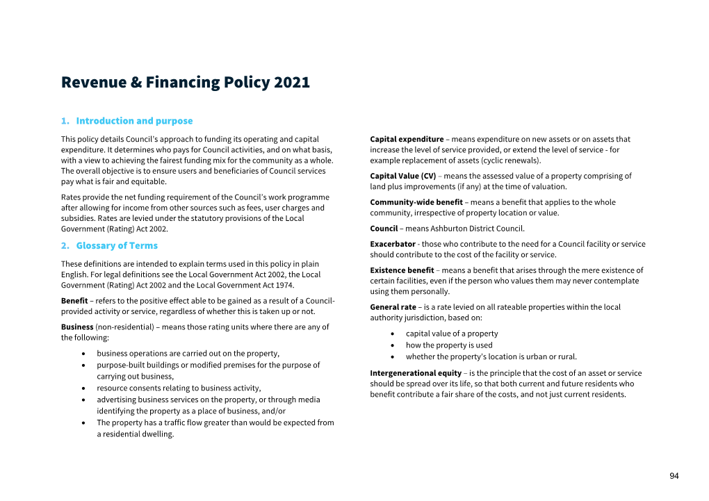 Revenue & Financing Policy 2021