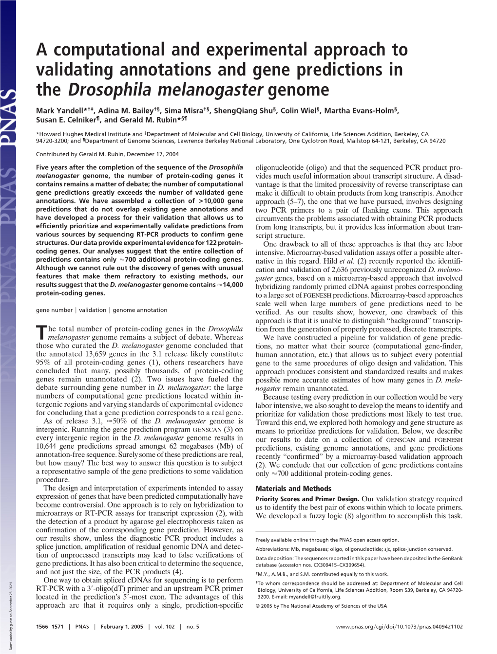 A Computational and Experimental Approach to Validating Annotations and Gene Predictions in the Drosophila Melanogaster Genome