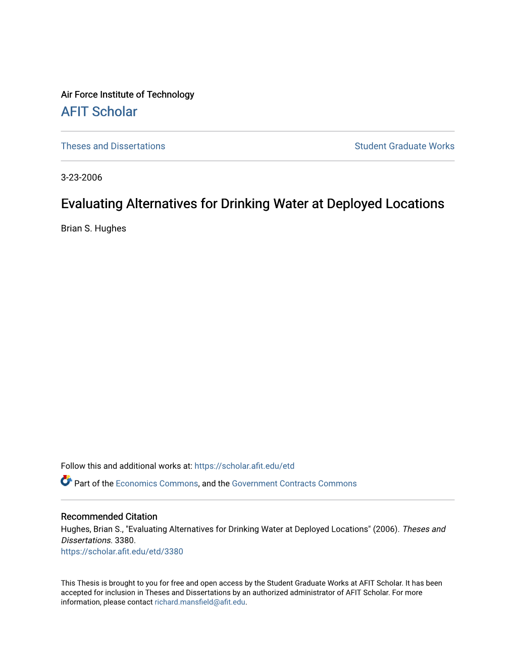 Evaluating Alternatives for Drinking Water at Deployed Locations