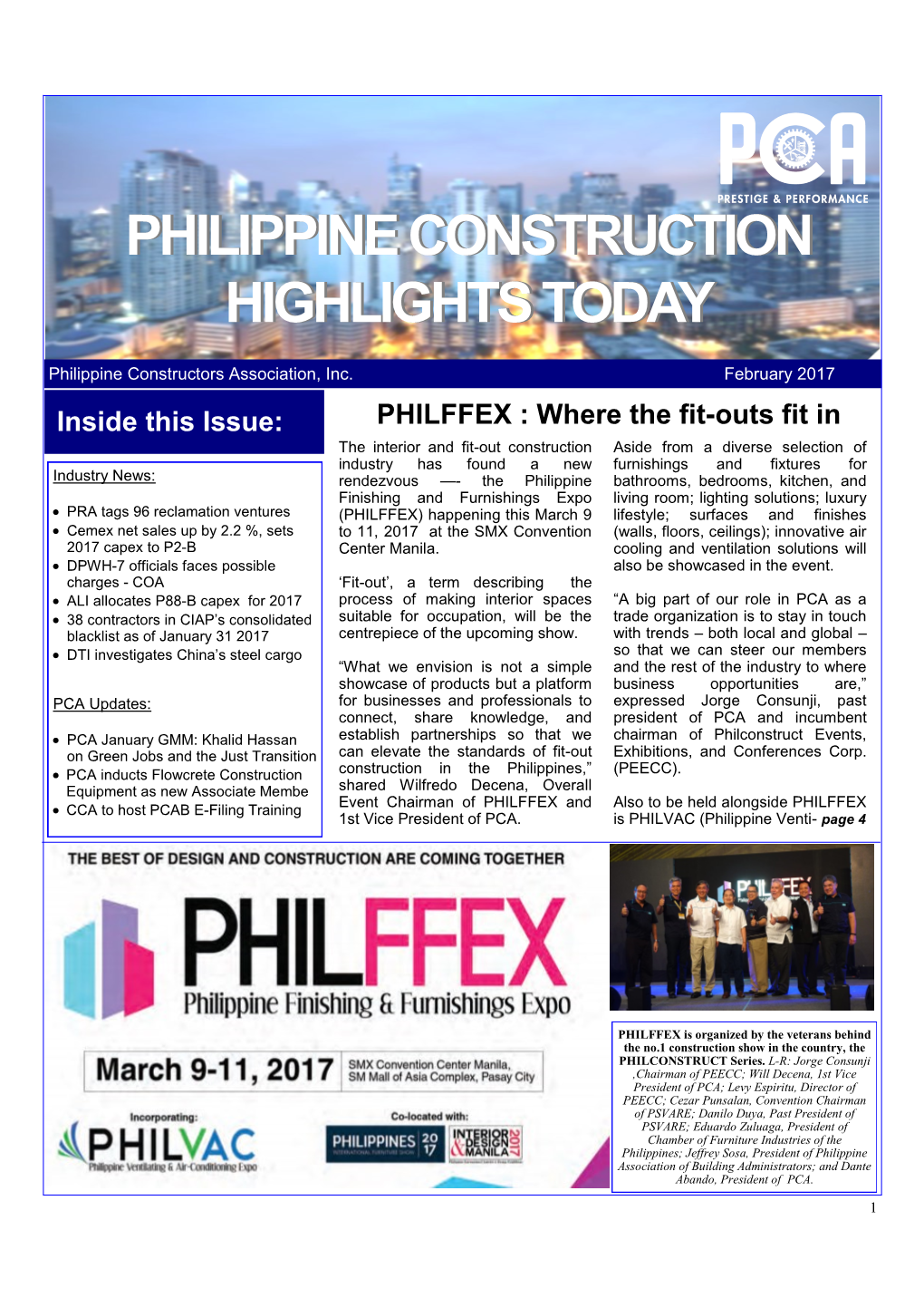 PHILIPPINE CONSTRUCTION HIGHLIGHTS TODAY PCA January GMM: ILO,CO-Manila Director Khalid Hassan Editor’S Note: on Green Jobs and the Just Transition