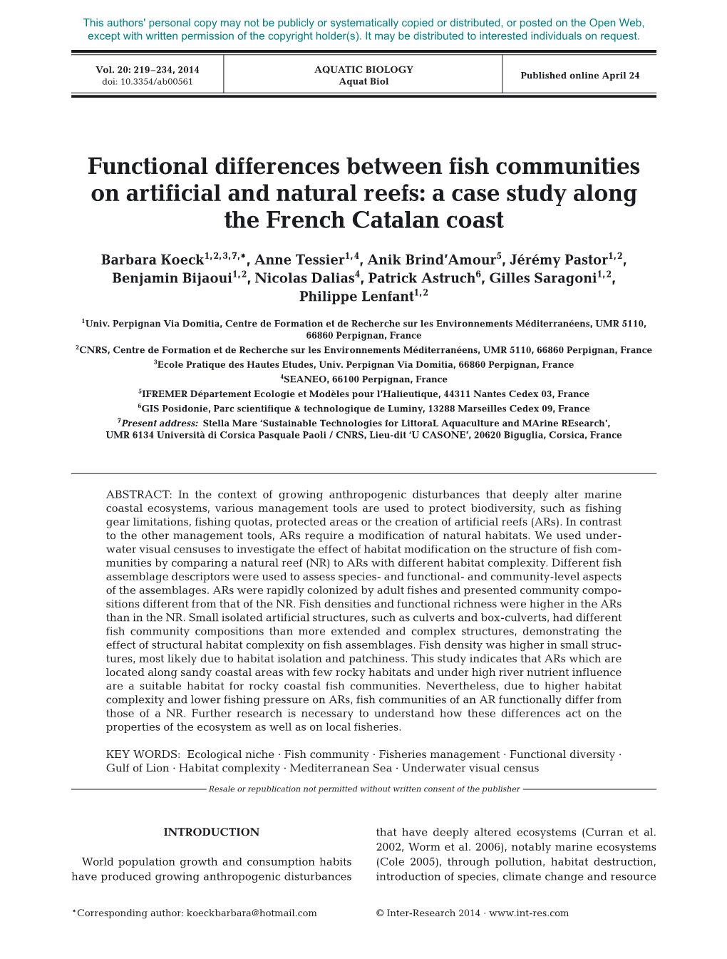 Functional Differences Between Fish Communities on Artificial and Natural Reefs: a Case Study Along the French Catalan Coast