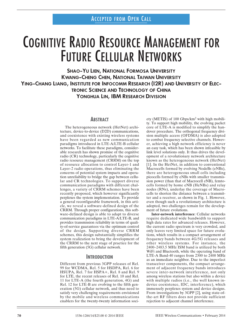 Cognitive Radio Resource Management for Future Cellular Networks