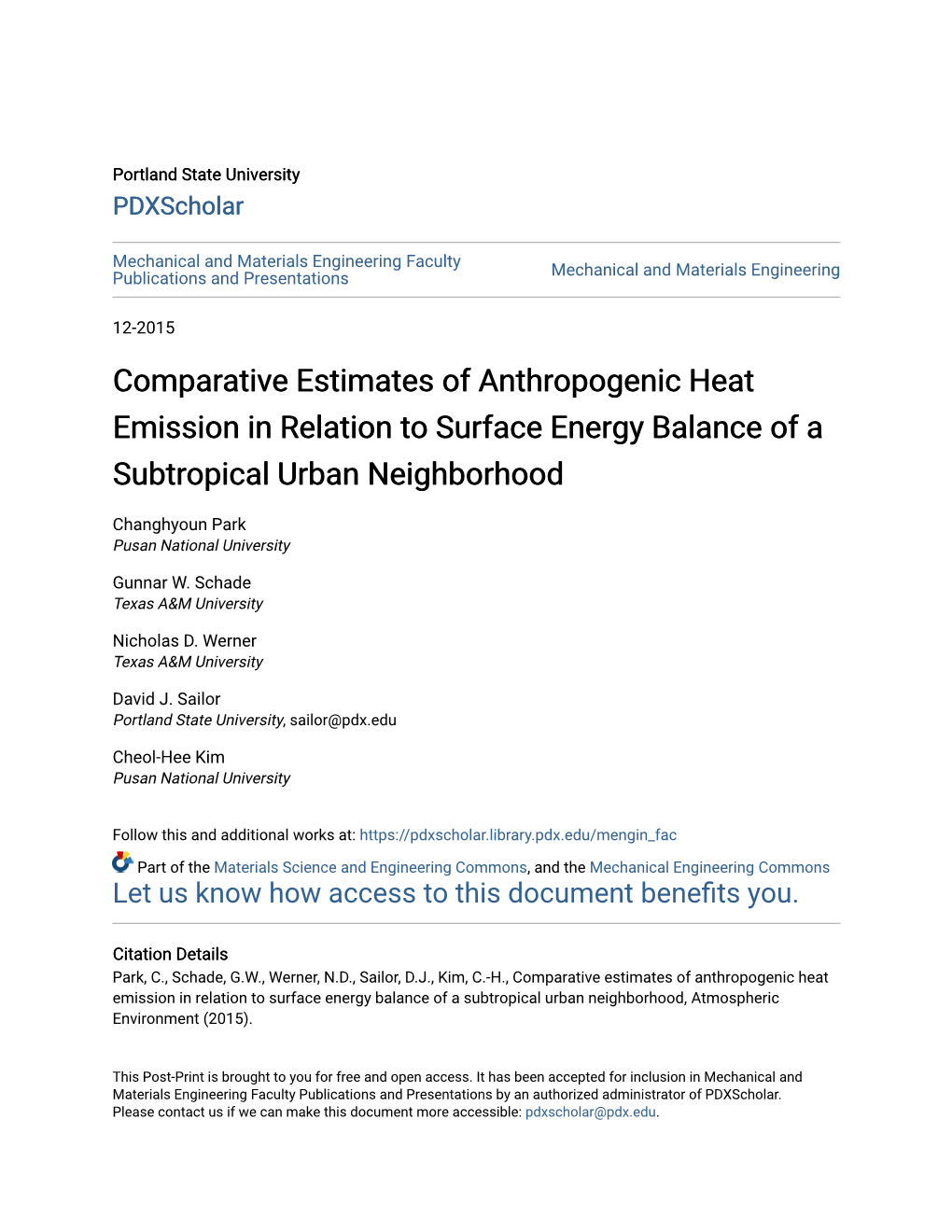 Comparative Estimates of Anthropogenic Heat Emission in Relation to Surface Energy Balance of a Subtropical Urban Neighborhood