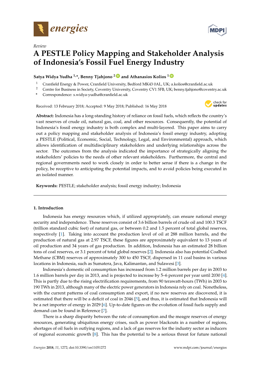 A PESTLE Policy Mapping and Stakeholder Analysis of Indonesia's