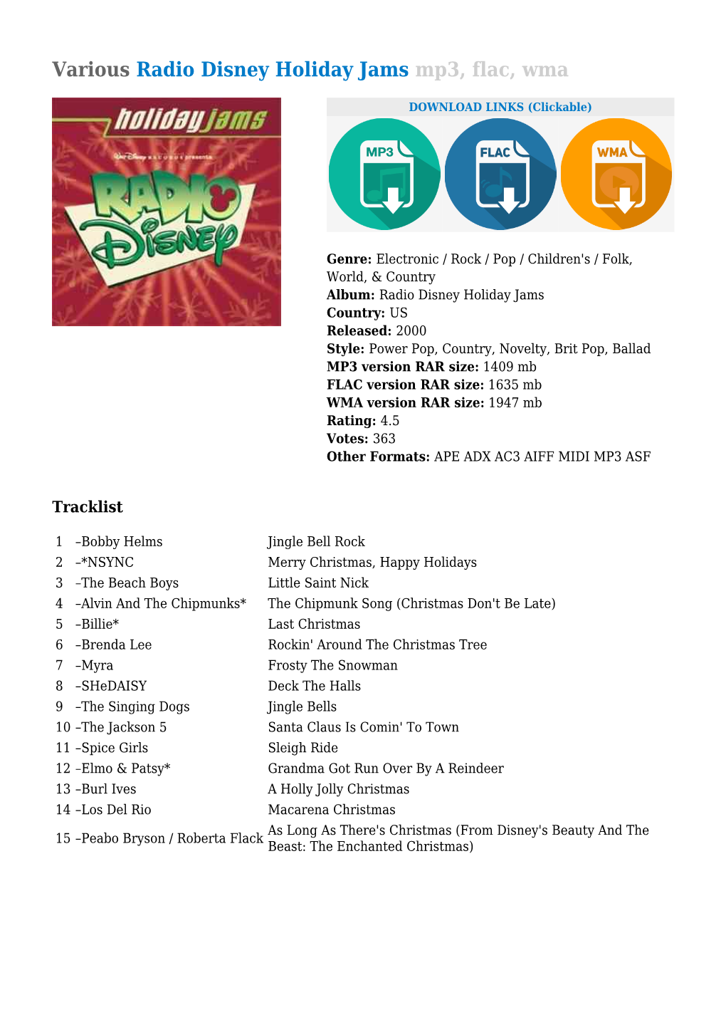 Various Radio Disney Holiday Jams Mp3, Flac, Wma