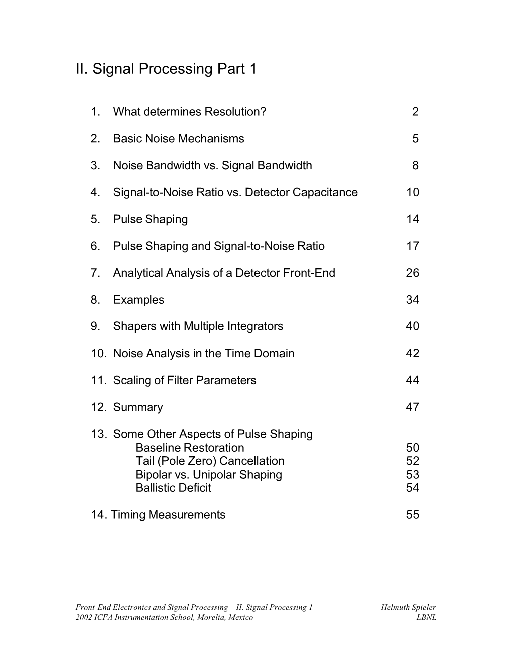 II. Signal Processing Part 1