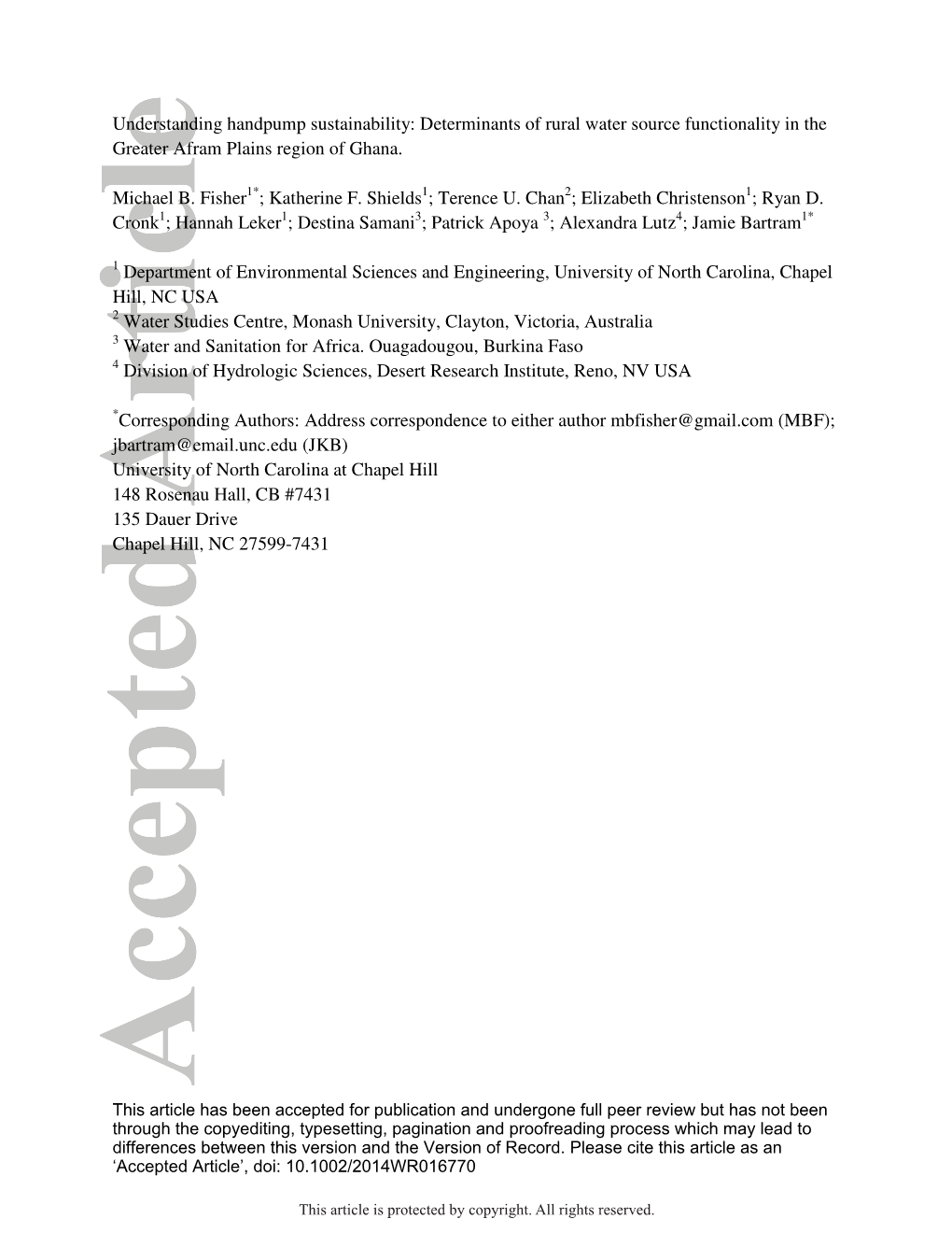 Determinants of Rural Water Source Functionality in the Greater Afram Plains Region of Ghana