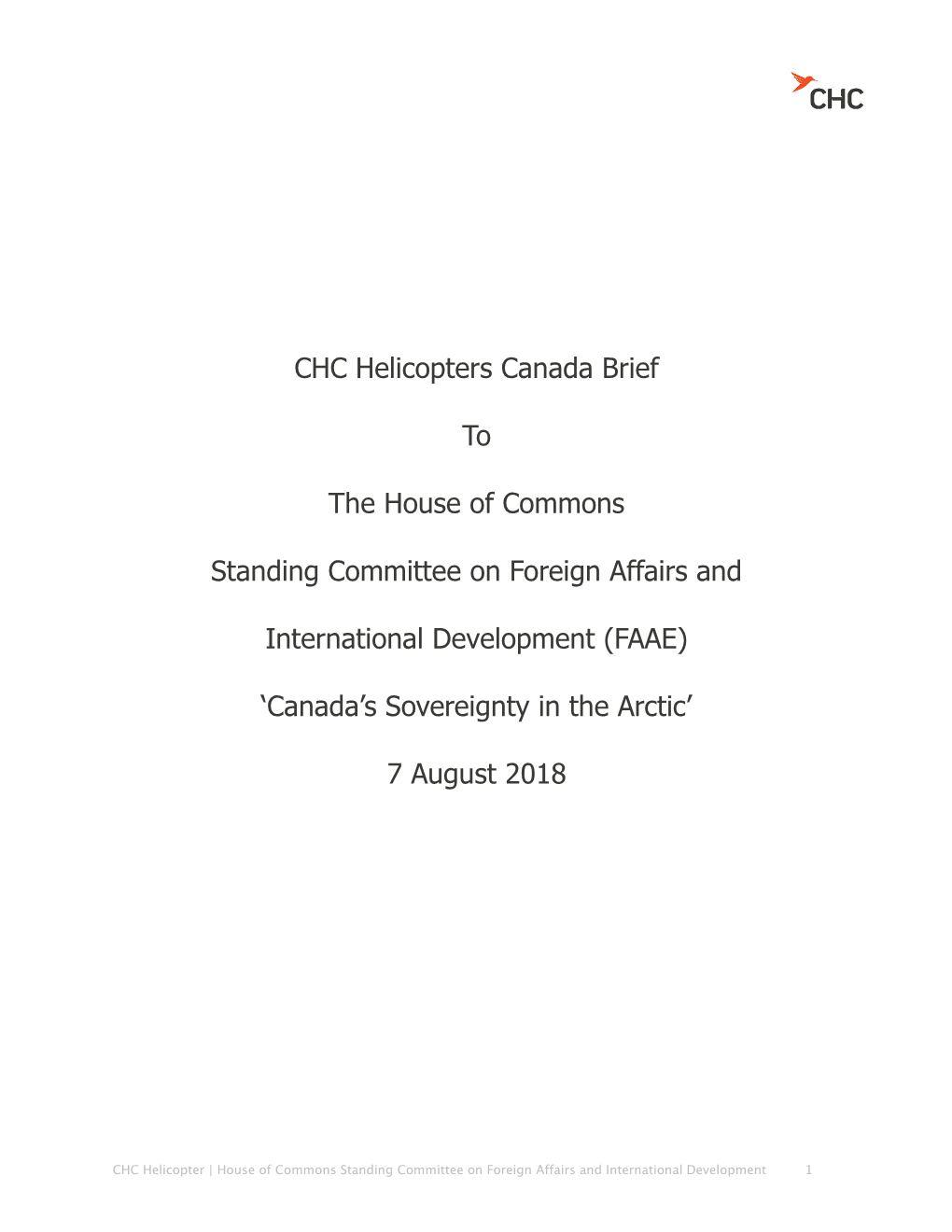 CHC Helicopters Canada Brief to the House of Commons Standing