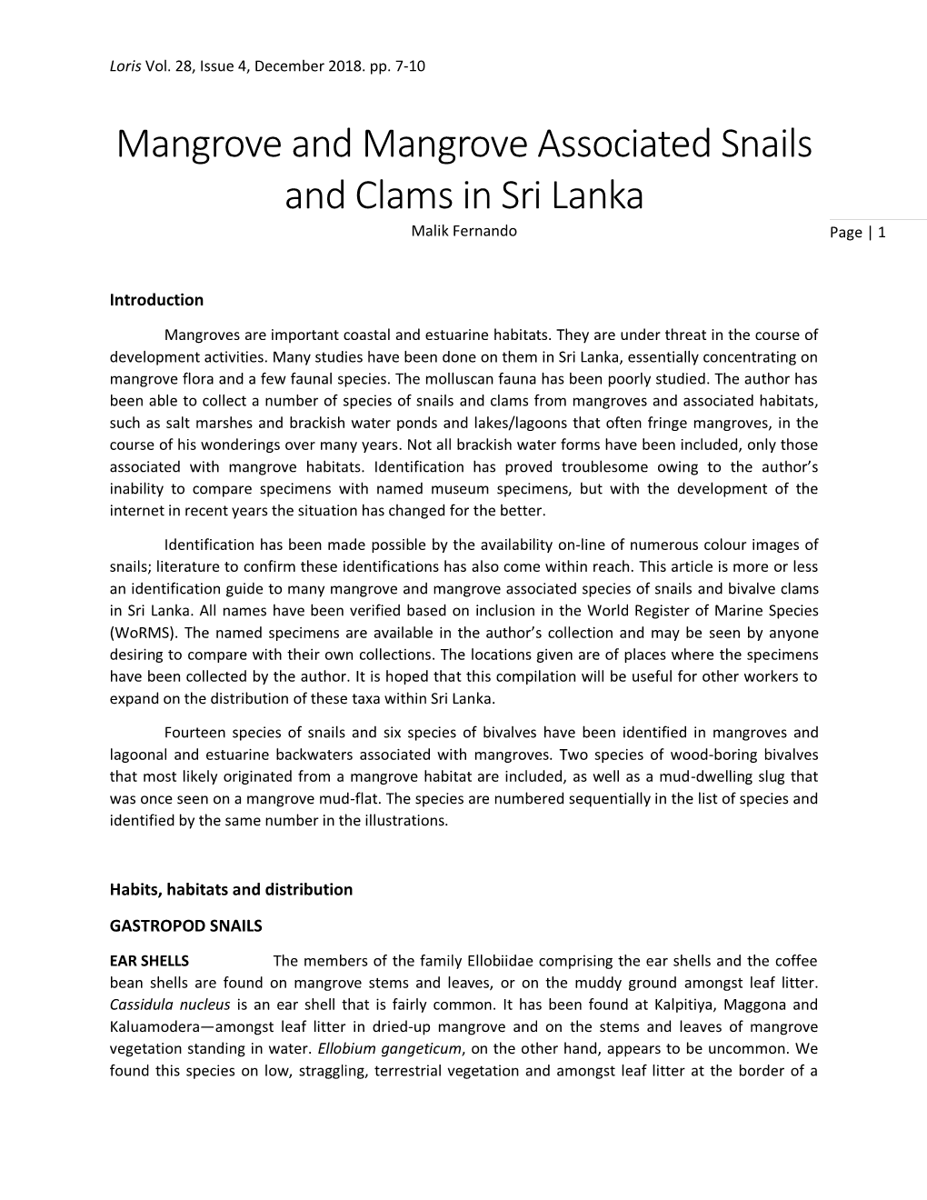 Mangrove and Mangrove Associated Snails and Clams in Sri Lanka Malik Fernando Page | 1