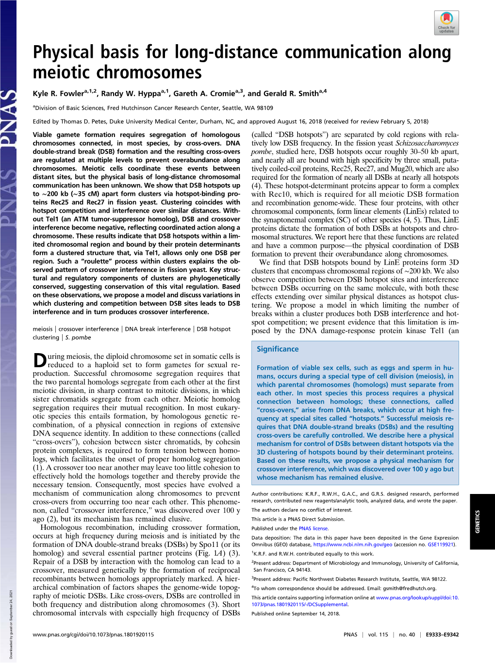 Physical Basis for Long-Distance Communication Along Meiotic Chromosomes